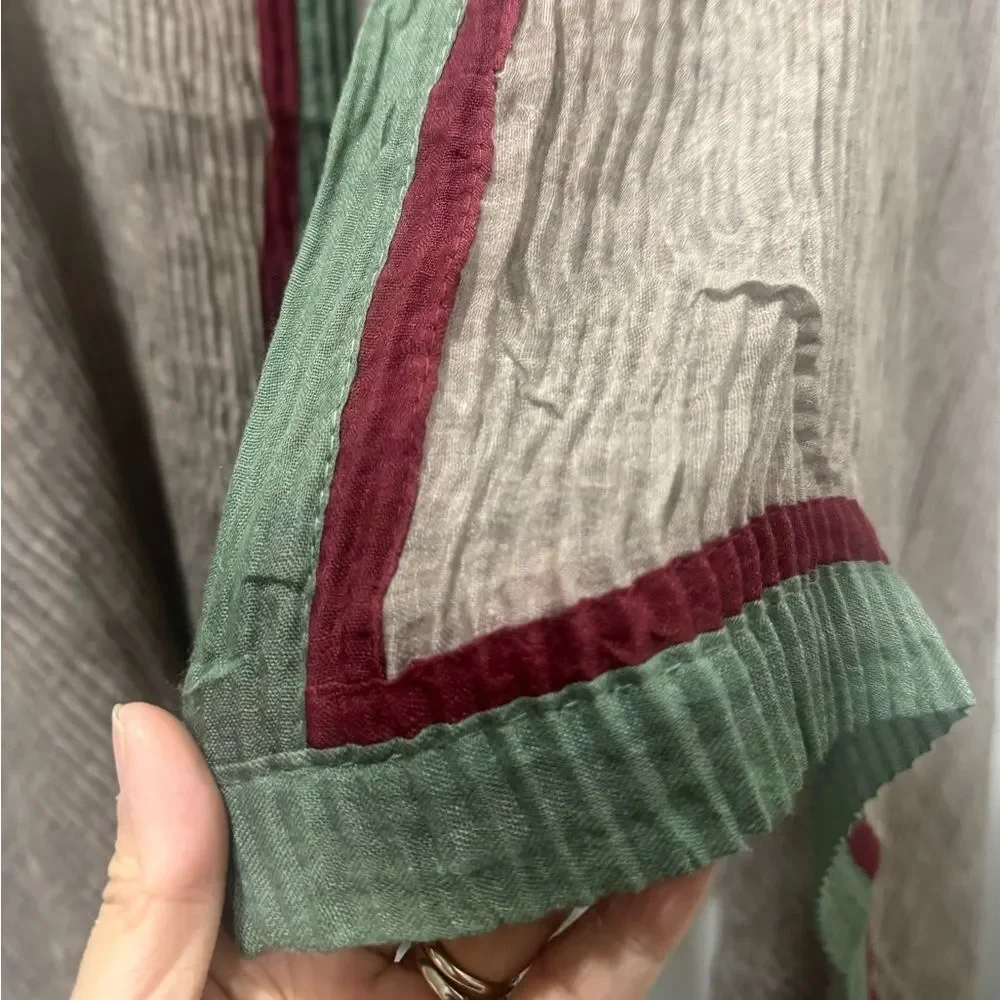 Handmade Boho Style Colorblock Shawl/Wrap With Pleated Textured, Large Size